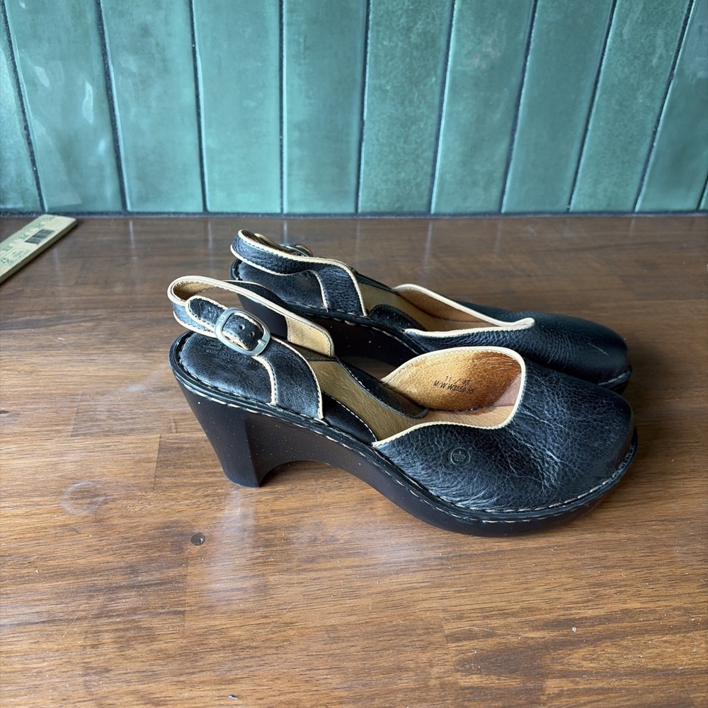 Born D'orsay Slingback Platform Heels Leather Black Mary Jane Buckle Size 11